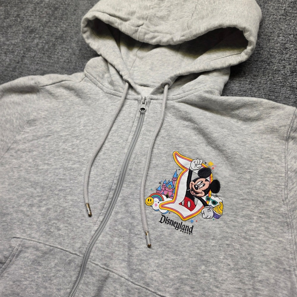 Disney Disneyland Resort Mickey Mouse Embroidered Zip Up Hoodie Gray Large